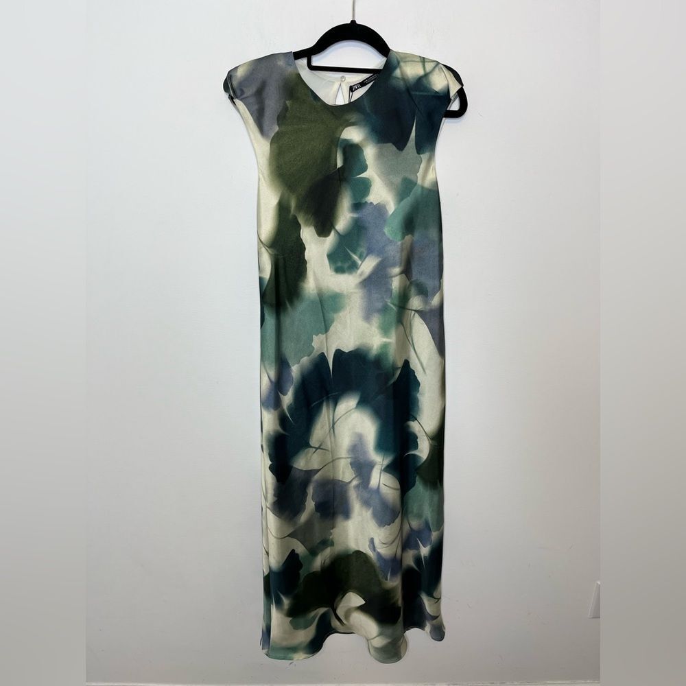 Zara Printed Satin Effect Midi Dress M - Picture 2 of 7